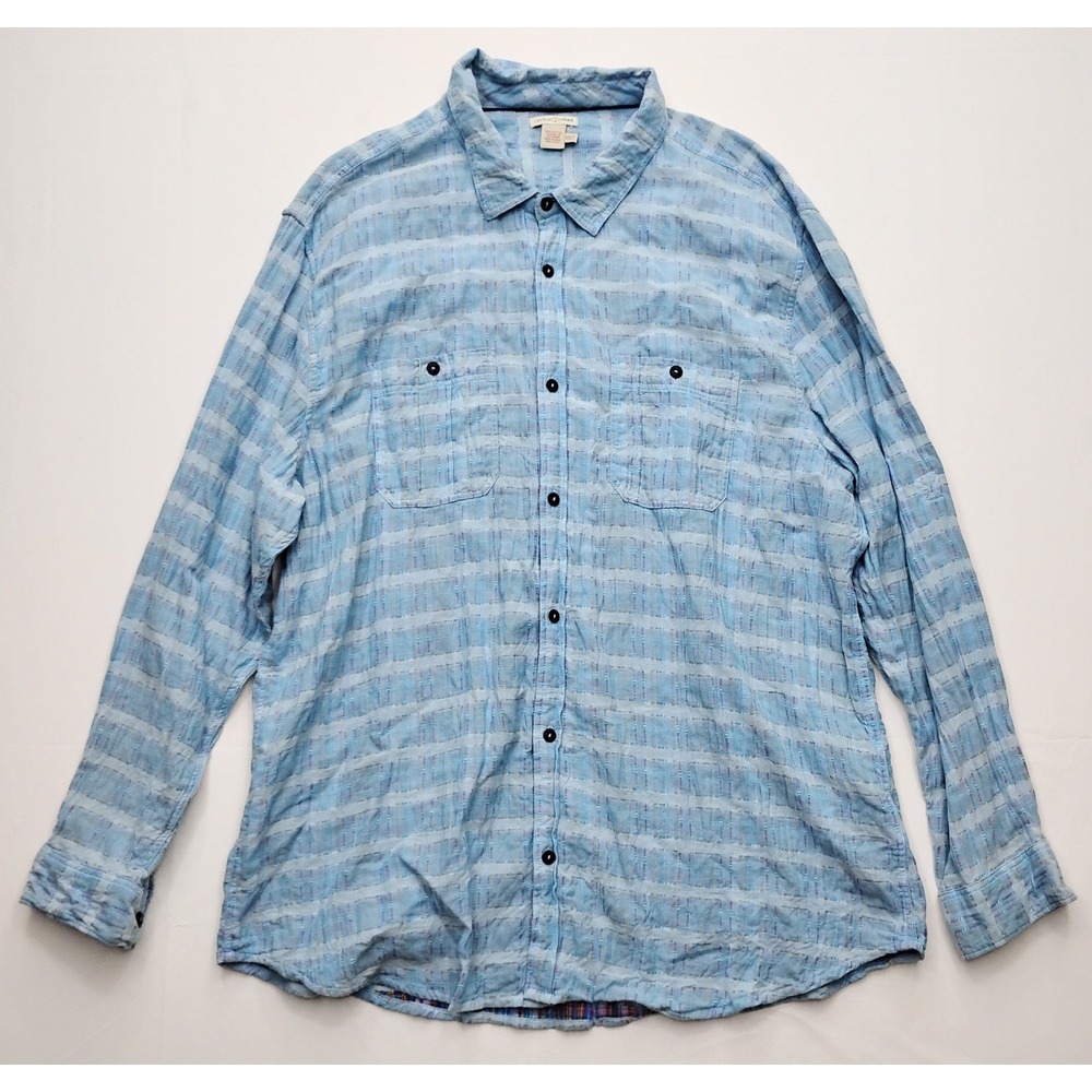 CARBON2COBALT Long Sleeve Cotton Double Cloth Shirt Blue‎ Plaid Mens XXLT Tall